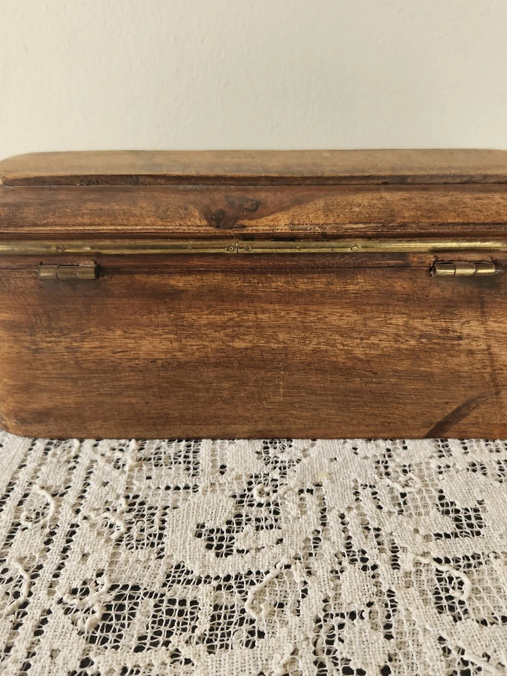 Vintage Wooden Jewelry Box with Brass Accents - Brown